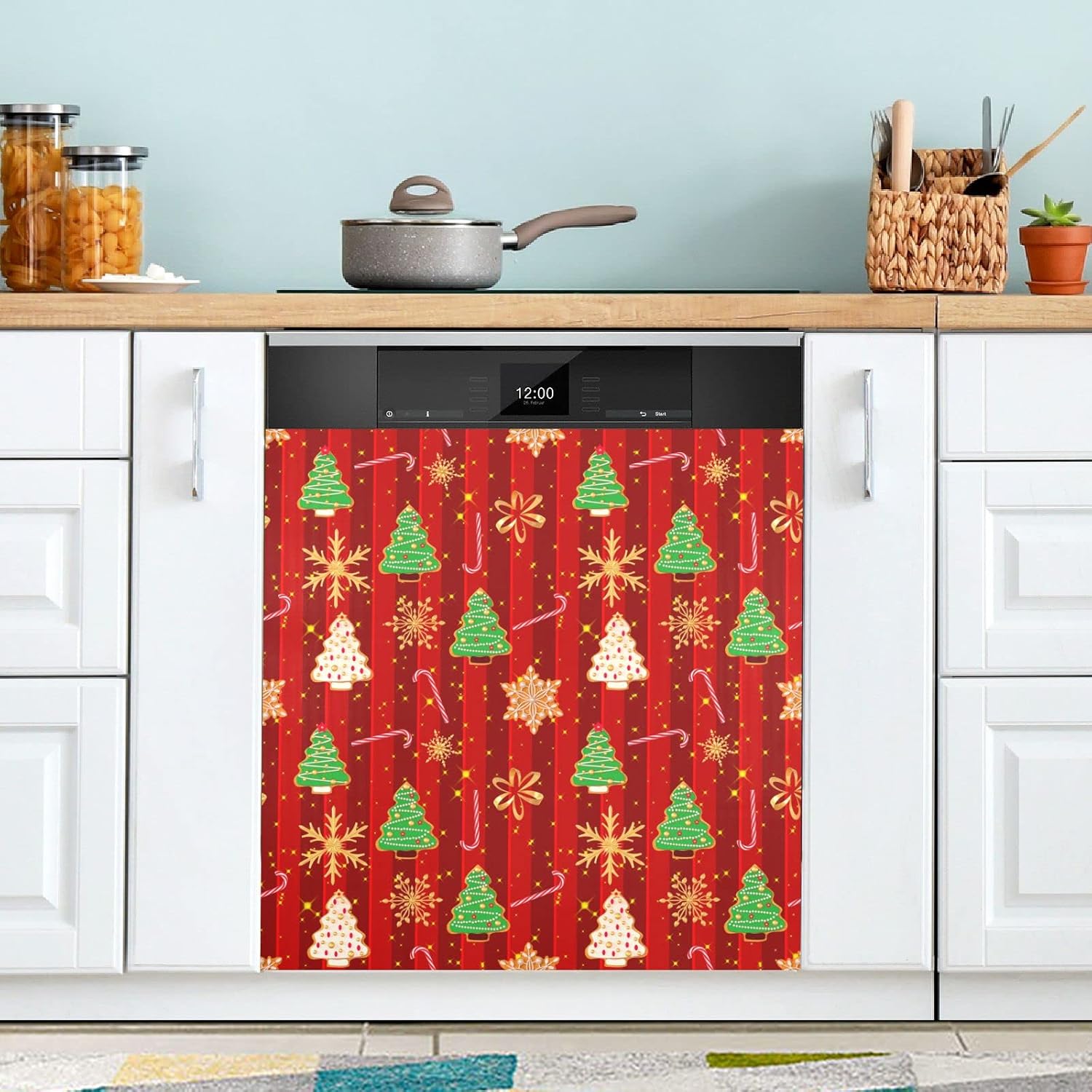 Christmas Gingerbread Golden Snowflakes Dishwasher Magnet Cover, Refrigerator Door Cover Magnectic Sticker Kitchen Panel Decal Appliances Decor 23x26inch