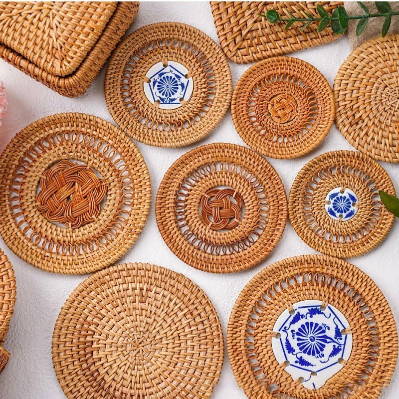 Handmade Rattan Coasters Heat Insulation Tea Cup Pad Reusable Decor(B-13CM)