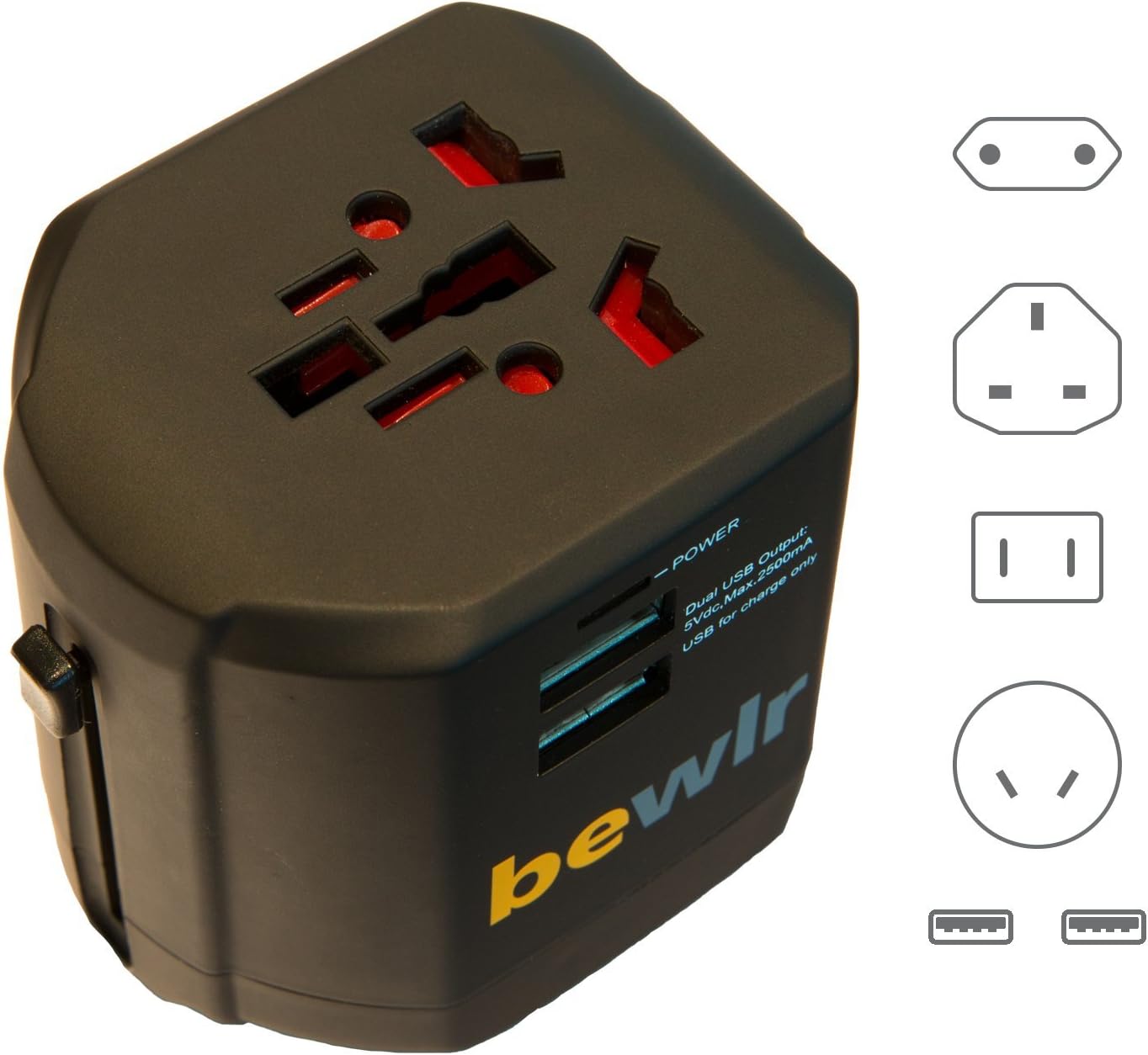 bewlr Worldwide Pro Dual USB Charging Ports Travel Adapter - Black
