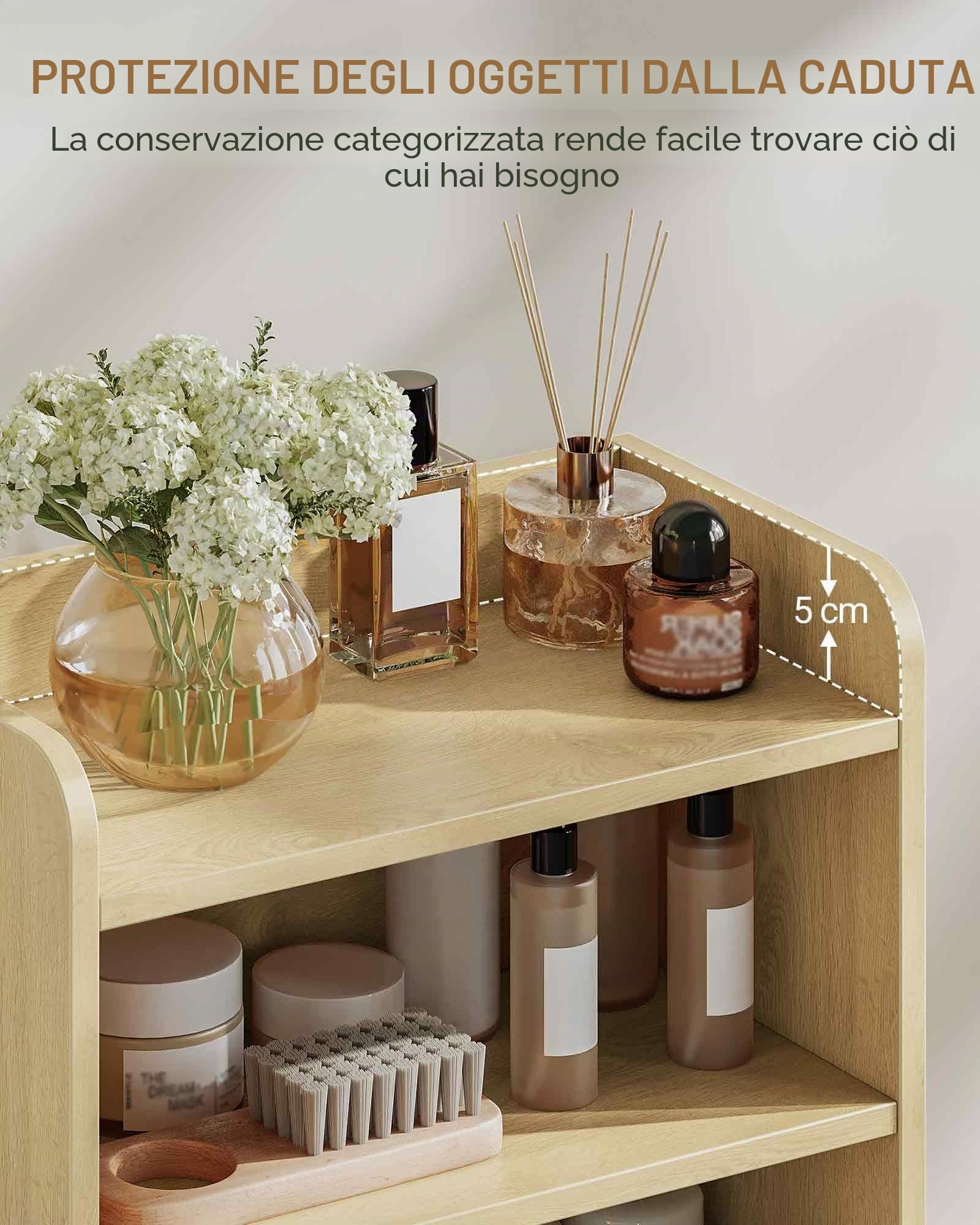 Hzuaneri Mobile da Bagno, mobile bagno, con 2 Ripiani Aperti Regolabili e 2 ante, per Bagnos, Soggiorno, Ingresso, Cucina, 20 x 37 x 84 cm, Rovere Chiaro BC48202B