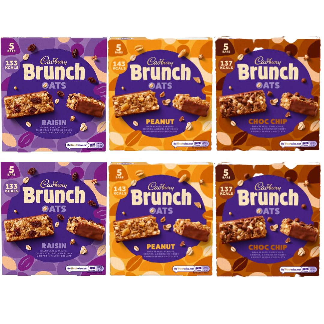 Brunch Bar Bundle with Raisin Brunch Bars 5 Pack 160g x2 and Chocolate Chip Brunch Bars 5 Pack 160g x2 With Peanut Brunch Bars 5 Pack x2 (6 Pack)
