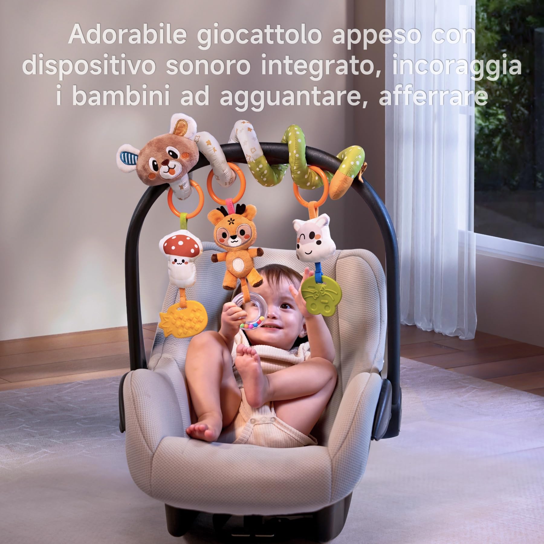 TUMAMA Arco Passeggino con Giocattolo a Spirale 0 3 6 9 12 Mesi Baby Arco Lettino Gioco seggiolino Auto Clip Giocare Arco sensoriale sonaglio Giocattolo Neonato Regalo