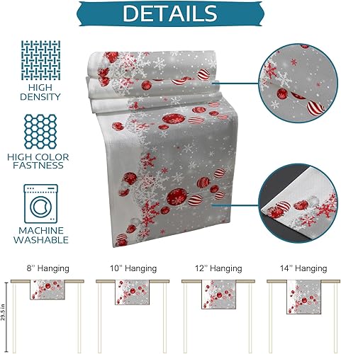 Miniatura 7 de Camino de mesa de bolas de Navidad rojas  72 pulgadas de largo, copo de nieve de invierno, mezcla de algodón y lino, bufandas de vestir de granja