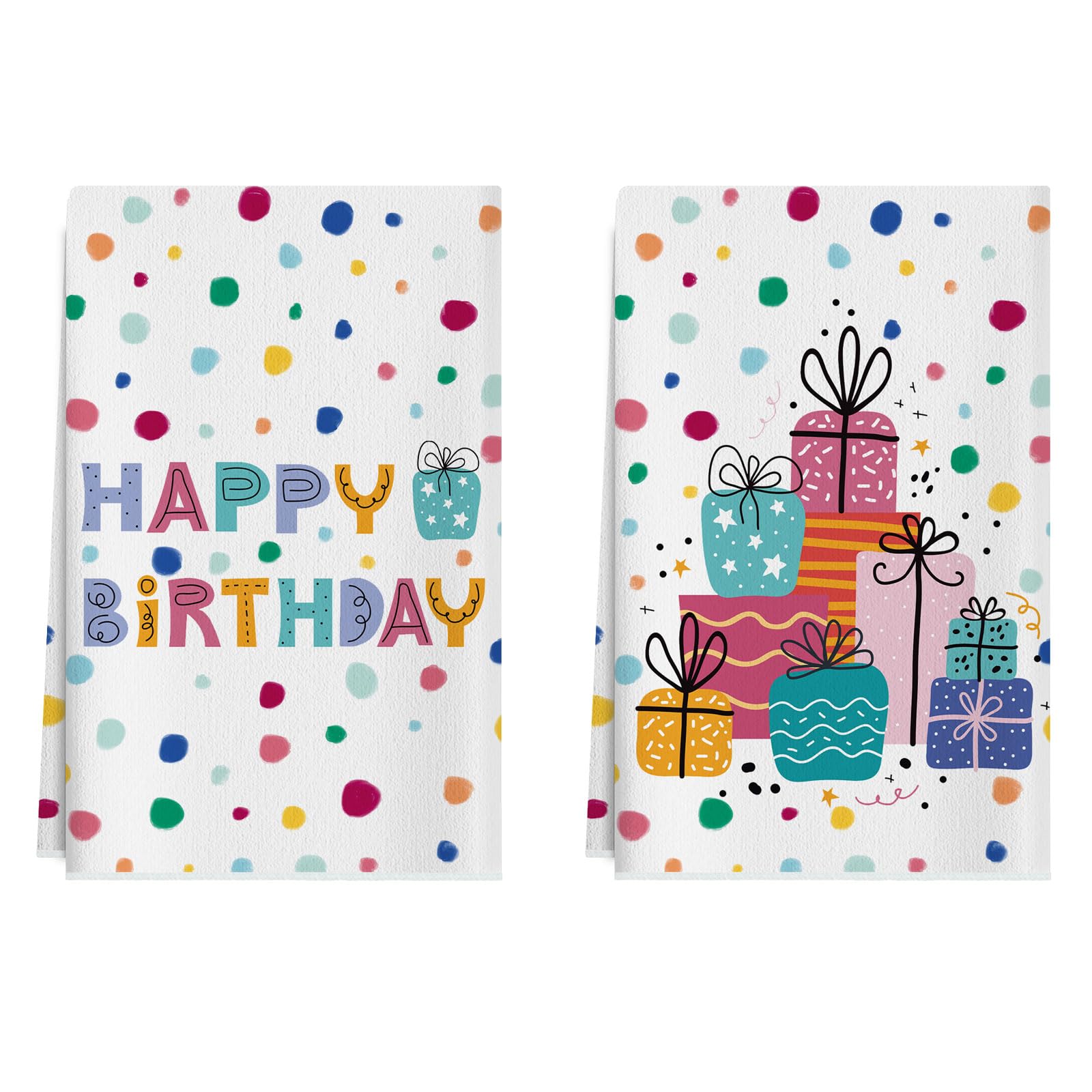 XCHI Happy Birthday Gifts Colorful Dots Kitchen Towels Dish Towels 18x26 Inch Home Decorations Hand Towels Set of 2 Drying Dishcloth
