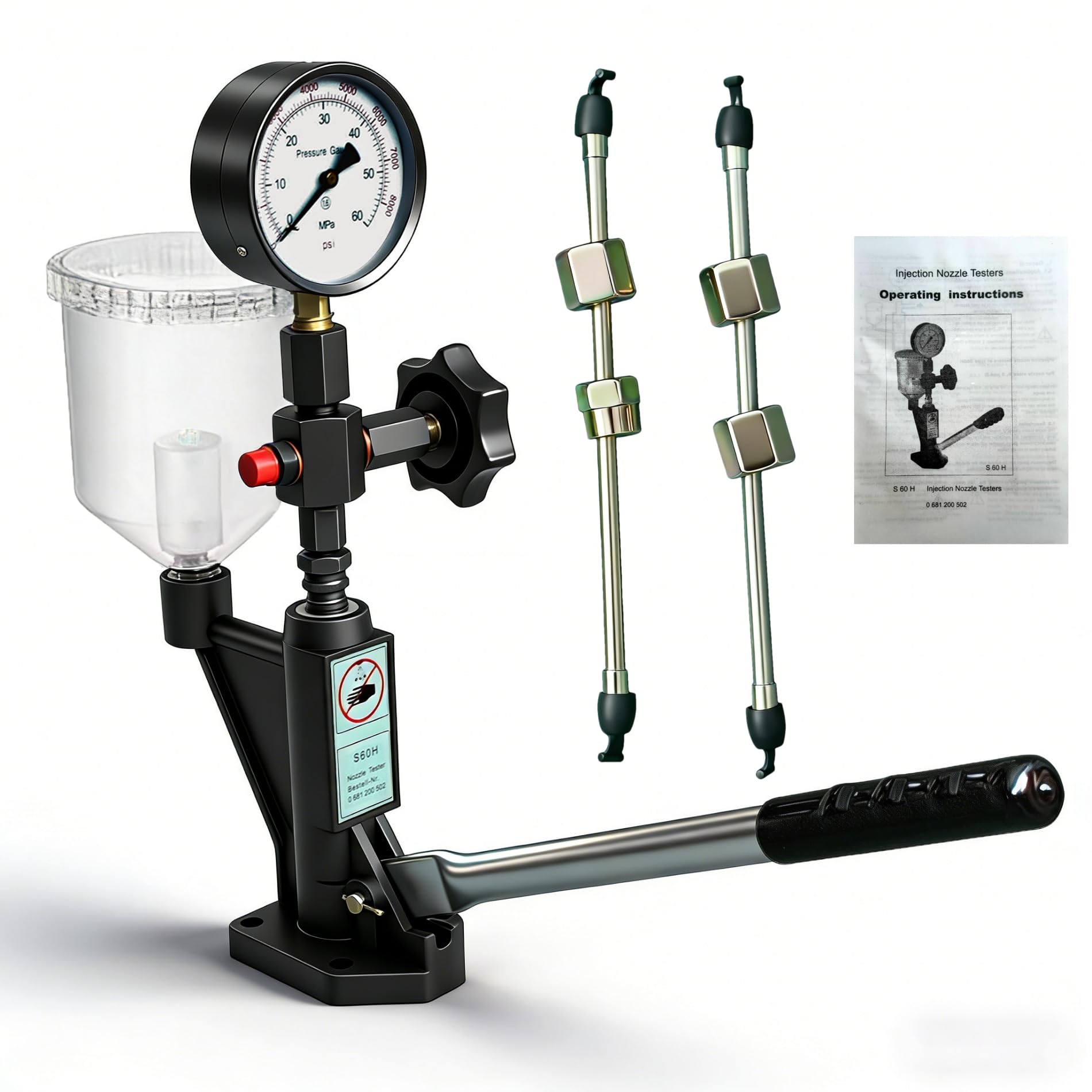 Diesel Einspritzdüsen Tester,Injektor Prüfgerät mit Handhebel,Kalibrieren der Einspritzdüse,mit Manometer 0-600 bar Druck,Einspritzdüse Prüfgeräte mit doppelter Skalierung Injektoren Tester