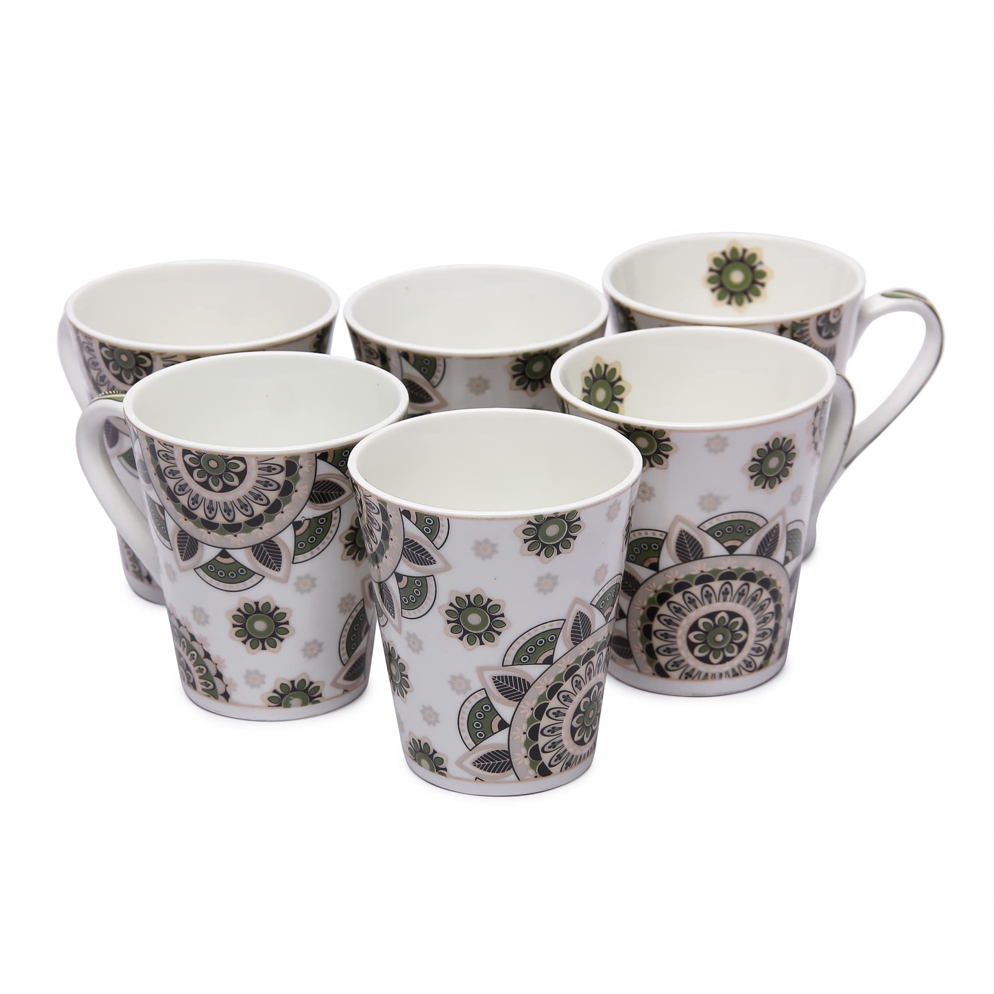 Anwaliya Aitne Series Bone China Tea Cups Set | Ceramic Tea Cup Set | Microwave and Dishwasher Safe Tea and Coffee Mugs | Durable and Lead Free for Home and Office, Set of 6 (280 ml)