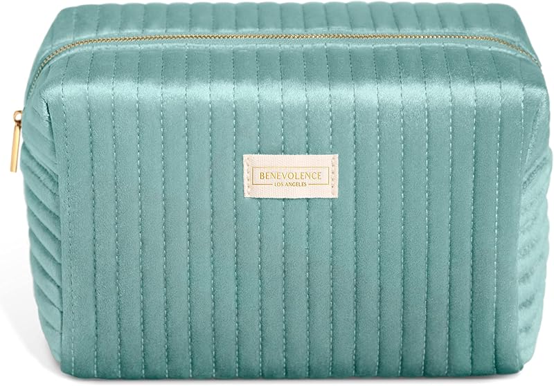Necessaire de maquiagem Benevolence LA em veludo, Cyan, Pacote com 1