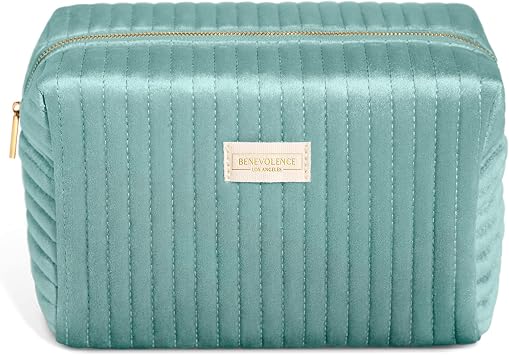 Benevolence LA Large Capacity Travel Cosmetic Bag, Premium Velvet Toiletry Bag for Women, Versatile Use, Cyan