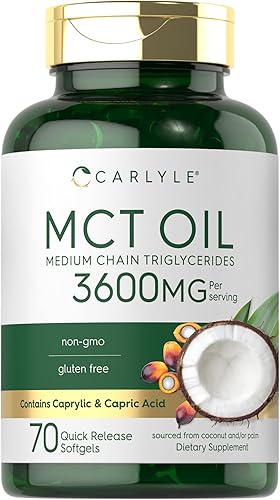 Carlyle Cápsulas de aceite MCT | 3600 mg | 70 cápsulas blandas | Aceite de coco Keto | con ácido caprílico y cáprico | Suplemento sin OMG y sin