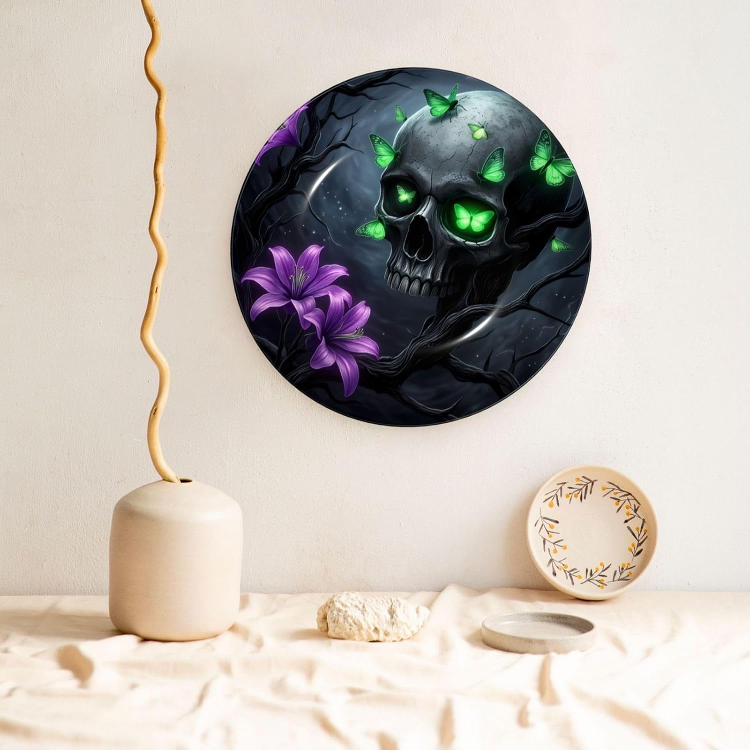 Gothic Rose Skull Style Ceramic Plate Display Decorative Plate With Stand Wall Hanging Plate For Home Decor 10 Inch