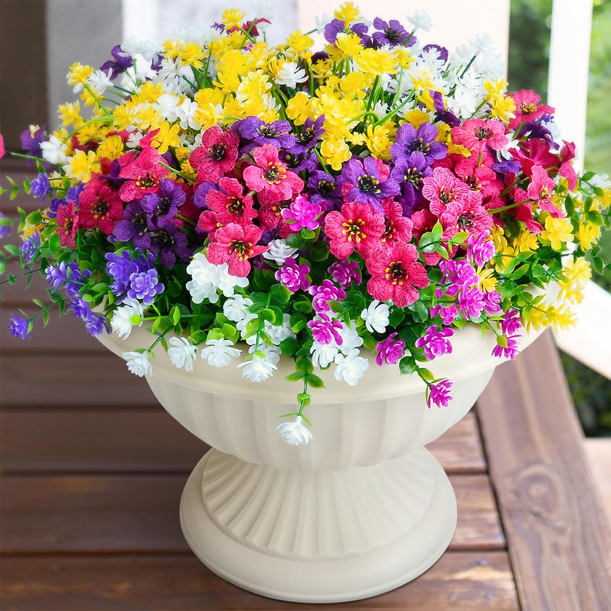 ArtBloom 20 Bundles Artificial Flowers UV Resistant No Fade Fake Boxwood Plastic Plants Greenery for Garden Porch Window Box Home Wedding Décor -