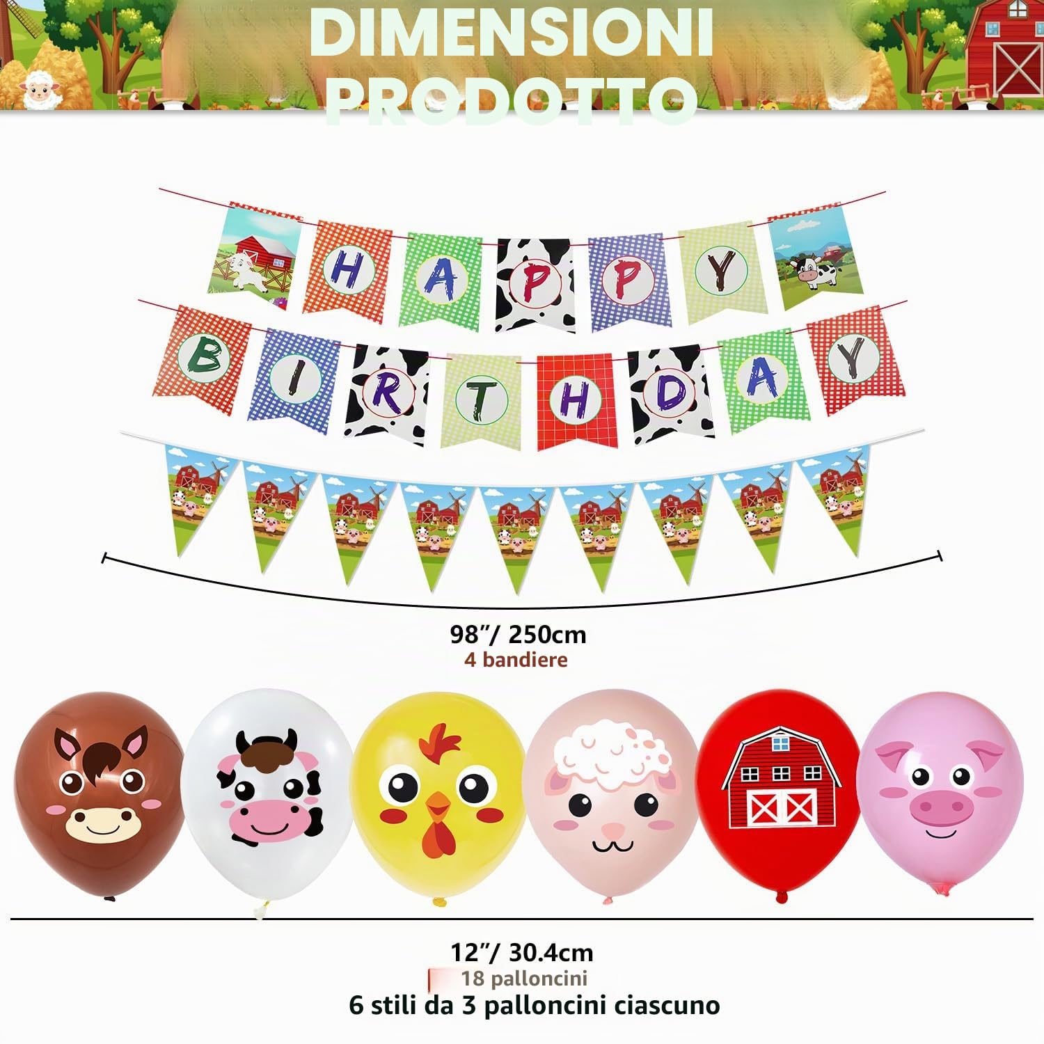 Set da Tavola per Festa di Compleanno a Tema Fattoria - Decorazioni con Animali per 20 Persone - 121 Pezzi