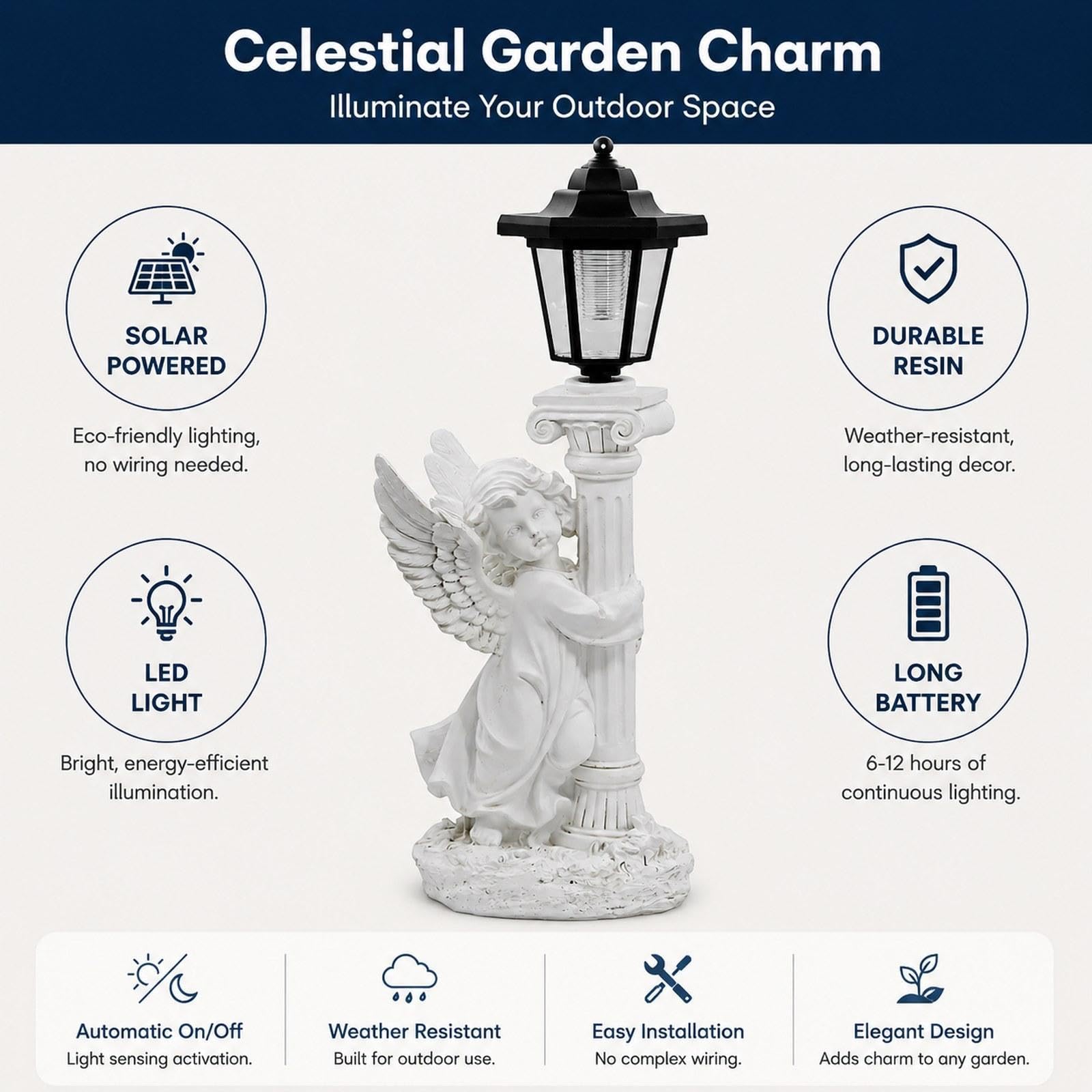 Fenteer Estatua con Pilar Romano Y Linterna Regalos para Mujeres Y Mamás. Escultura de Resina para Decoración de Exteriores, Izquierda