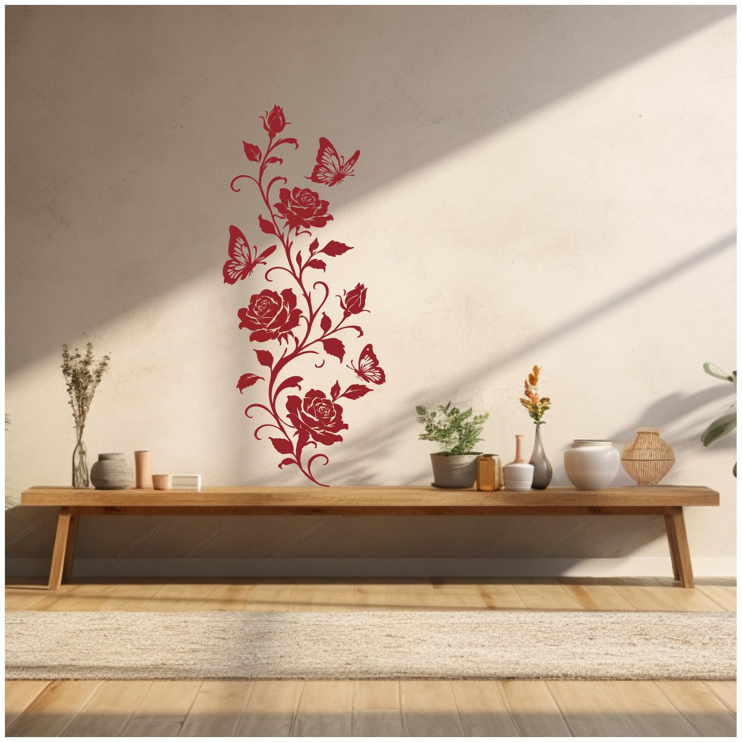 Samunshi® Wandtattoo Rosen Blumenranke mit Schmetterlingen Elegante Blumen Wanddekoration Florales Wandmotiv für Wohnzimmer, Schlafzimmer, Flur und Küche weiß 57 x 150cm