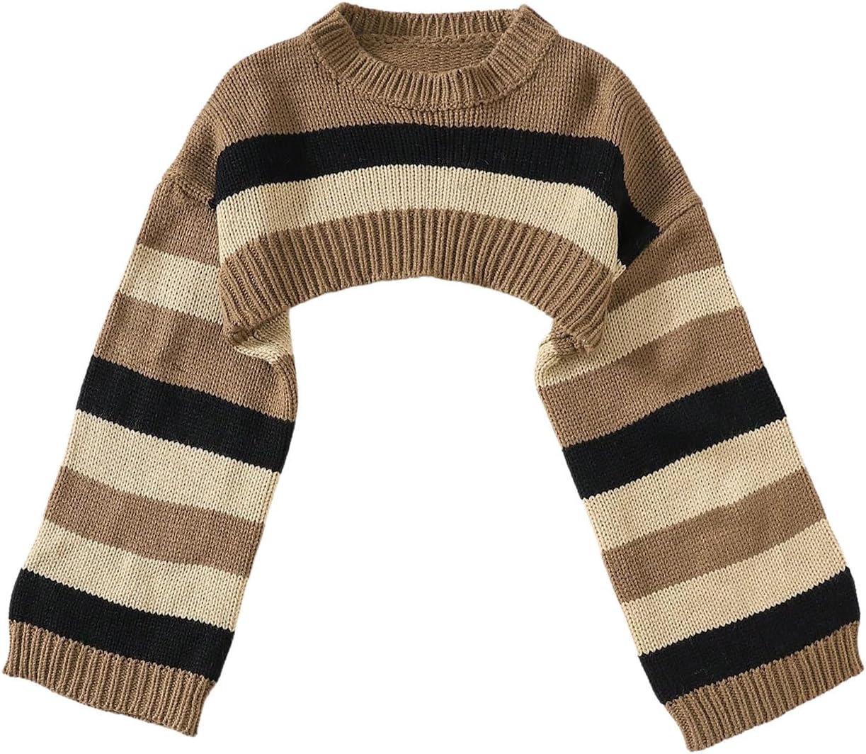 SHENHE Girl's Shrug Bolero Mock Neck Long Bell Sleeve Striped Cropped Sweater Y2K Clothes