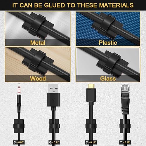 Miniatura 5 de 3M - Clips de cable autoadhesivos, organizador de cables para escritorio, coche, tablas, pared, color negro, 30 unidades