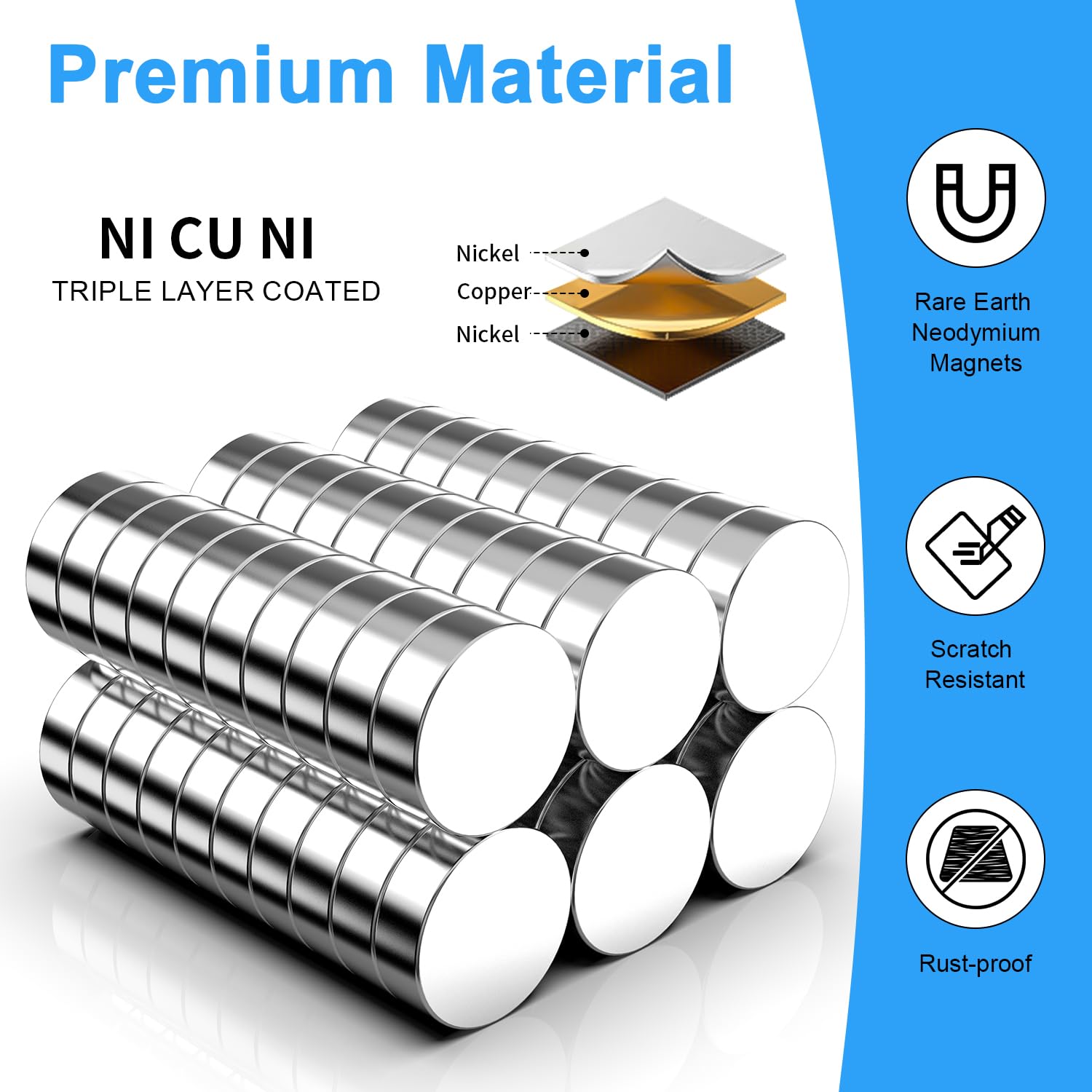 Fridge Magnets, Caturledas 60 Pack 10x3mm Small Round Magnetic Rare Earth Neodymium Refrigerator Magnet for Home Kitchen Office School Crafts 3D Printing Industrial Scientific Purpose, Silver image 4
