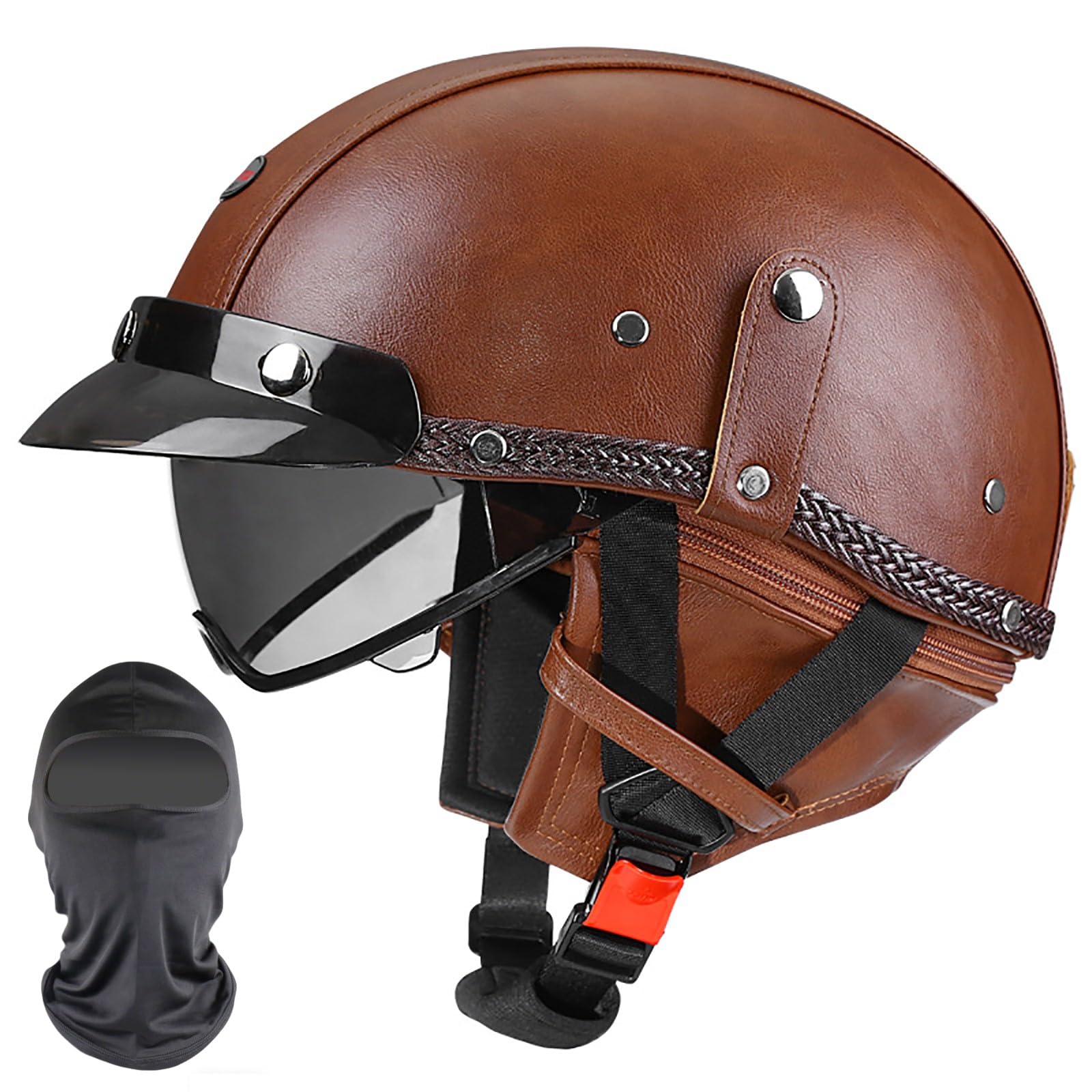 XYYYM Open Face Motorcycle Half Helmet, Retro Men Women Cruiser Chopper Moped Scooter Motorbike Helmet, ECE Approved 55-62cm