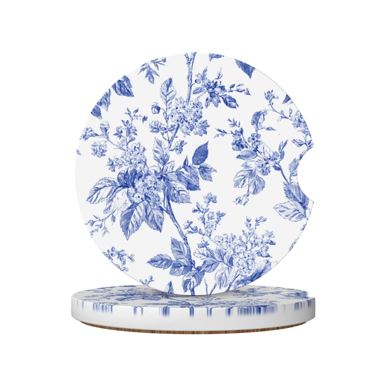 Vintage Toile De Jouy Floral Pattern Botanical Flowers Ceramic Coasters,2pcs