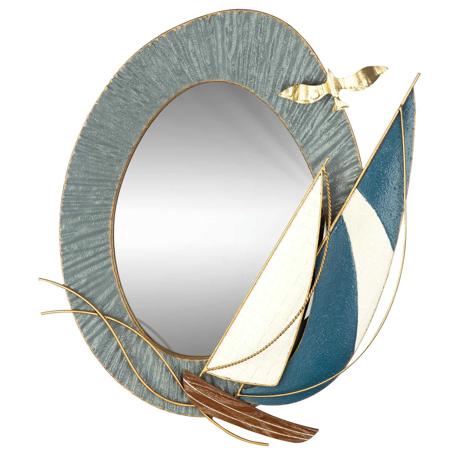 GILDE Spiegel - Bootmotiv Seestern - Metall - gewischt - blau weiß - Höhe 66cm x Breite 54cm - Wandspiegel
