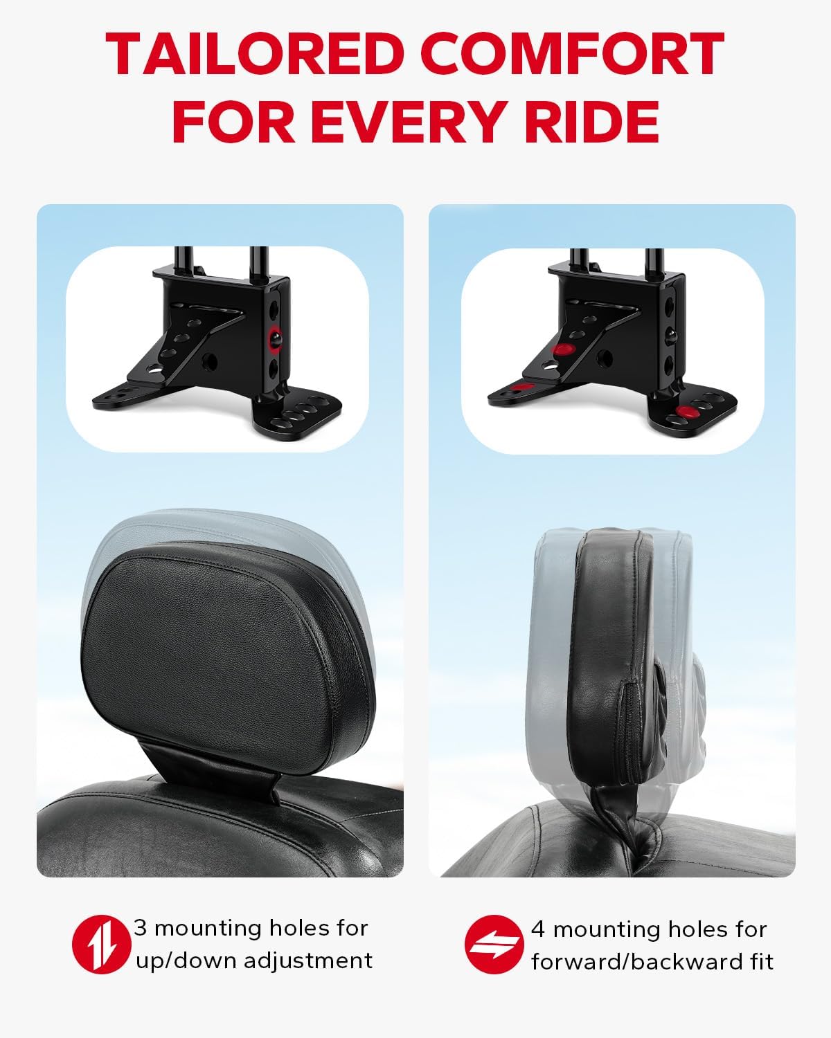 Amazicha Rider Driver Backrest, Adjustable Plug-in Driver Rider Backrest Fit for Harley Davidson Touring Street Glide Road King CVO Electra Glide Road Glide 1988-2024, Black