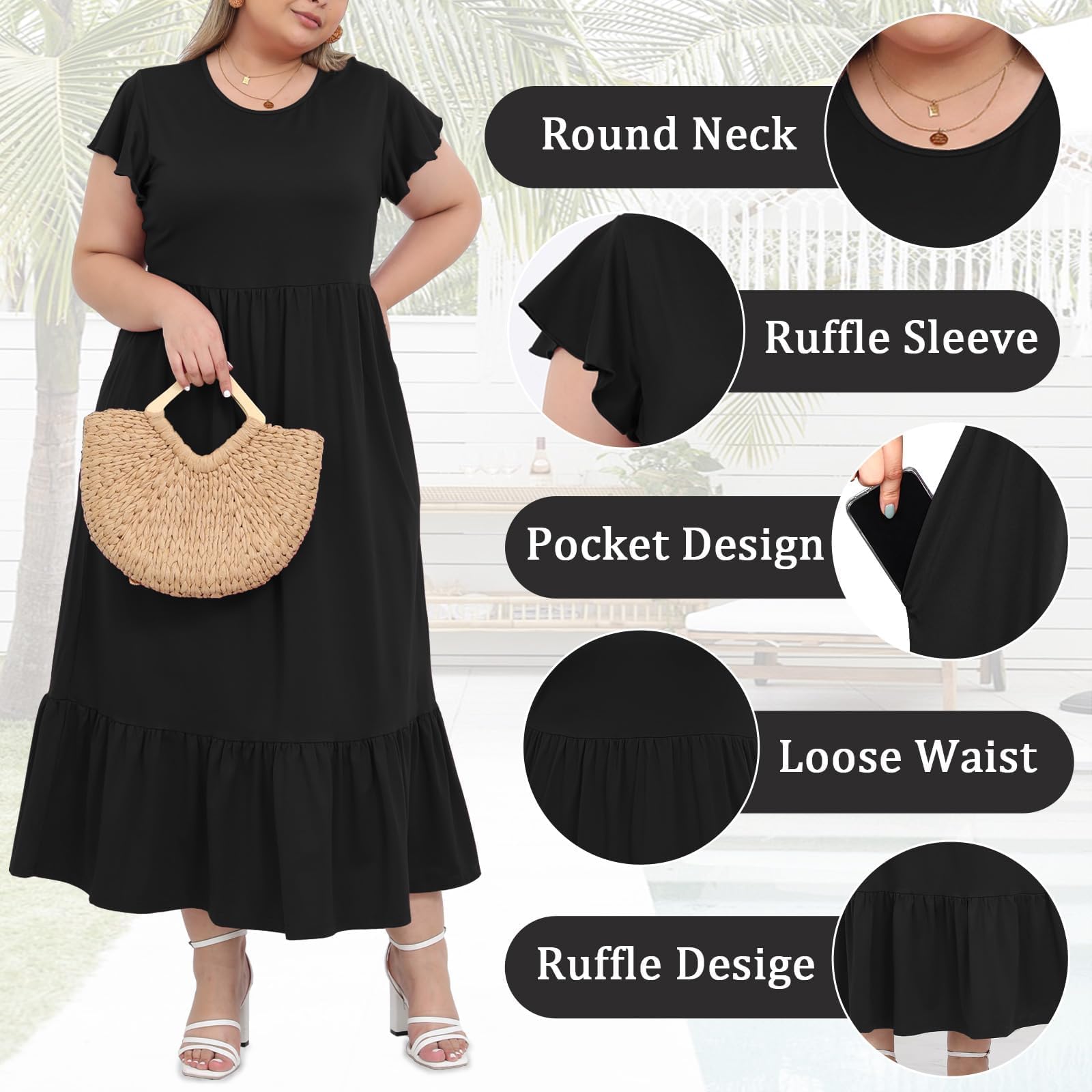 Moon Wood Vestido Largo Verano Mujer Tallas Grandes Vestidos Casual Corto Manga de Primavera Vestido Playa de Fiestade Elegantes