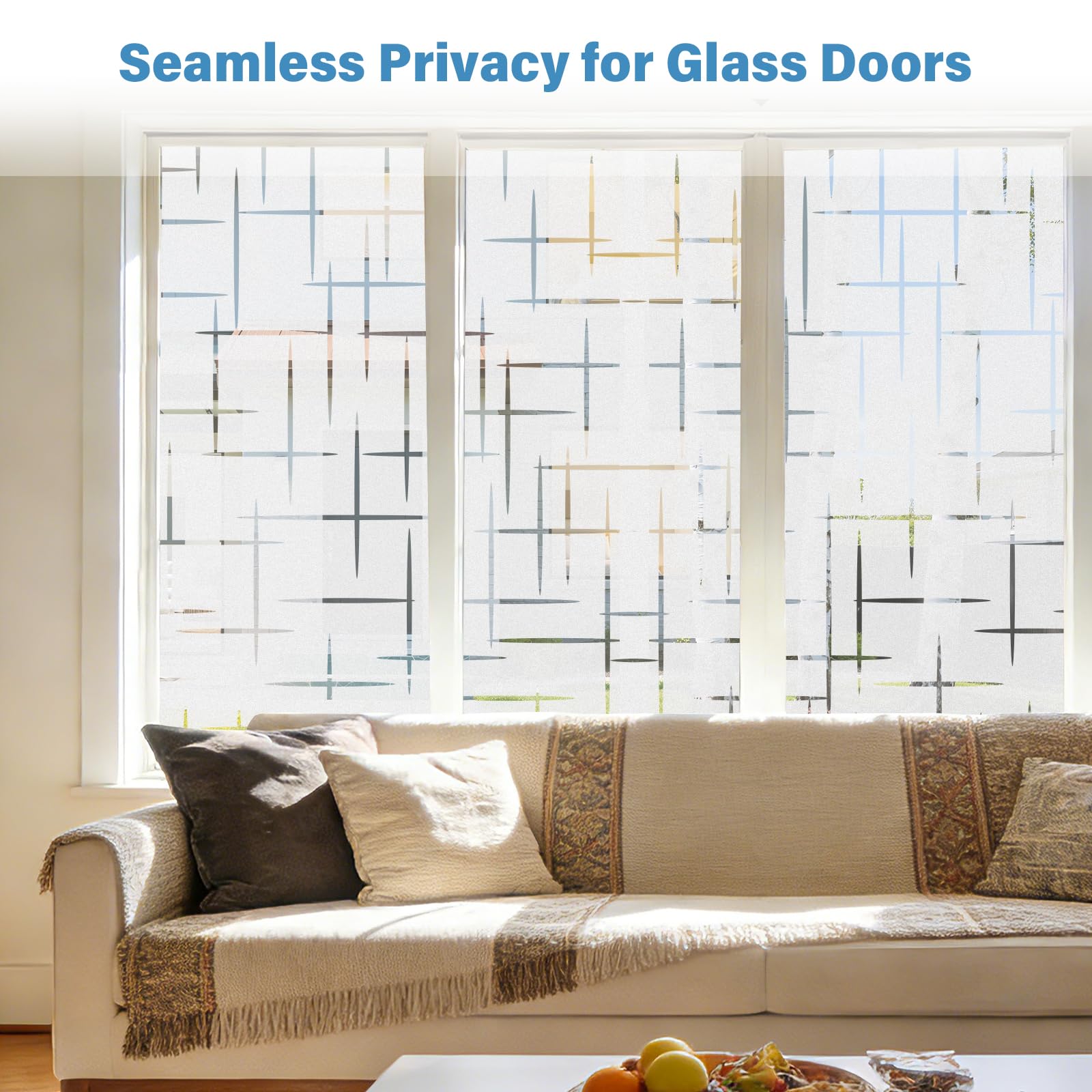 Finnez Película esmerilada no adhesiva para ventana, película de privacidad para ventanas de vidrio, autoestática, decorativa, se adhiere a la ventana para el hogar, oficina, protección UV, patrón