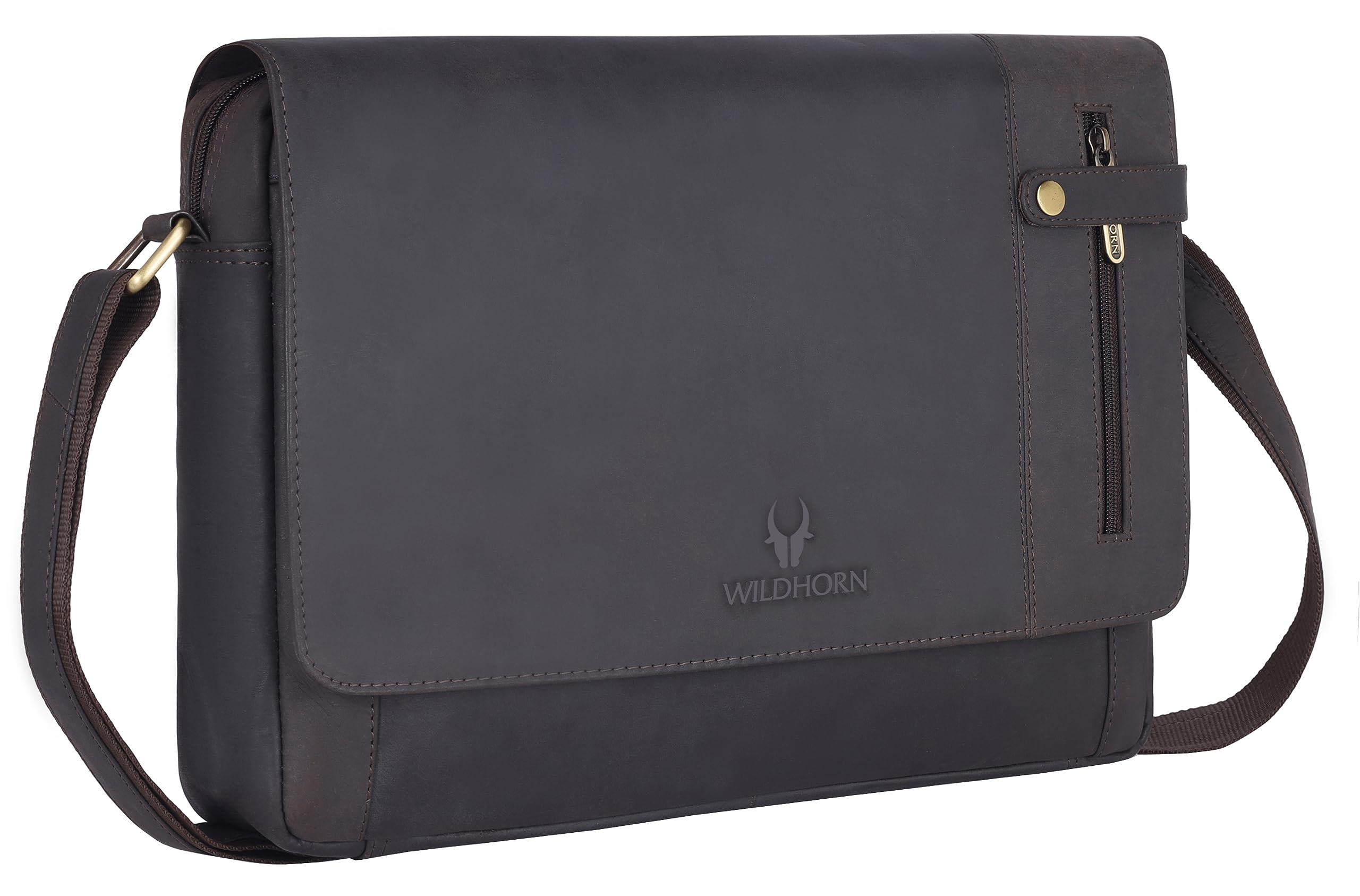 WildHorn Leather Messenger Bag for Men/Office Bag for Men I Padded Laptop Compartment with Adjustable Strap I DIMENSION : L-14 inch W-3 inch H-11 inch (Grey Hunter) (B0CFHSL1R7) Amazon Price History, Amazon Price Tracker