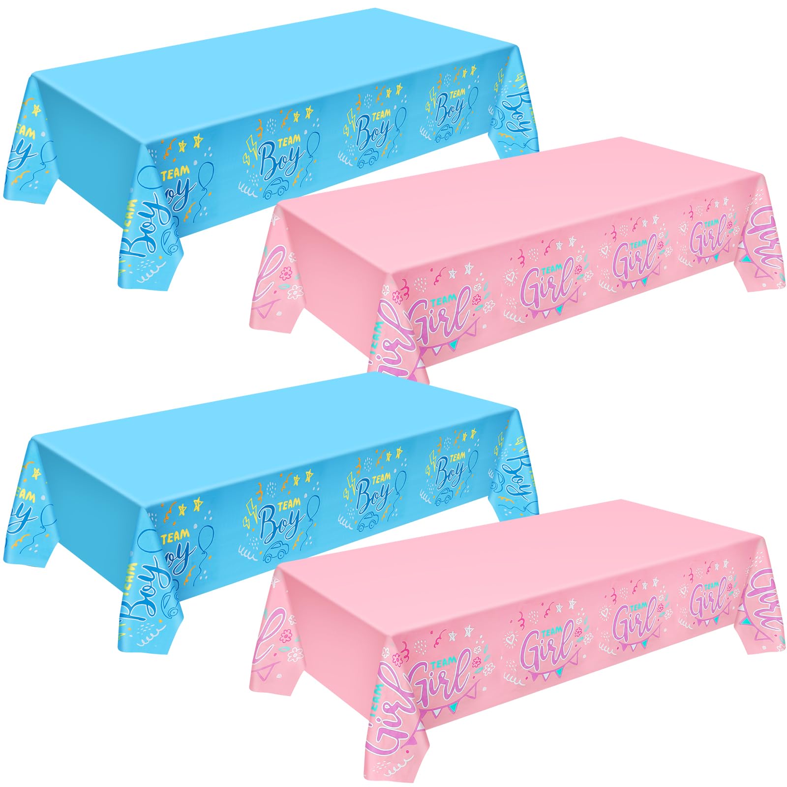 Panelee 4 Pcs Gender Reveal Party Supplies Disposable Tablecloth Blue and Pink Plastic Waterproof Table Cover for Boy or Girl Gender Reveal Baby Shower Birthday Party Decoration,54 x 108 Inch