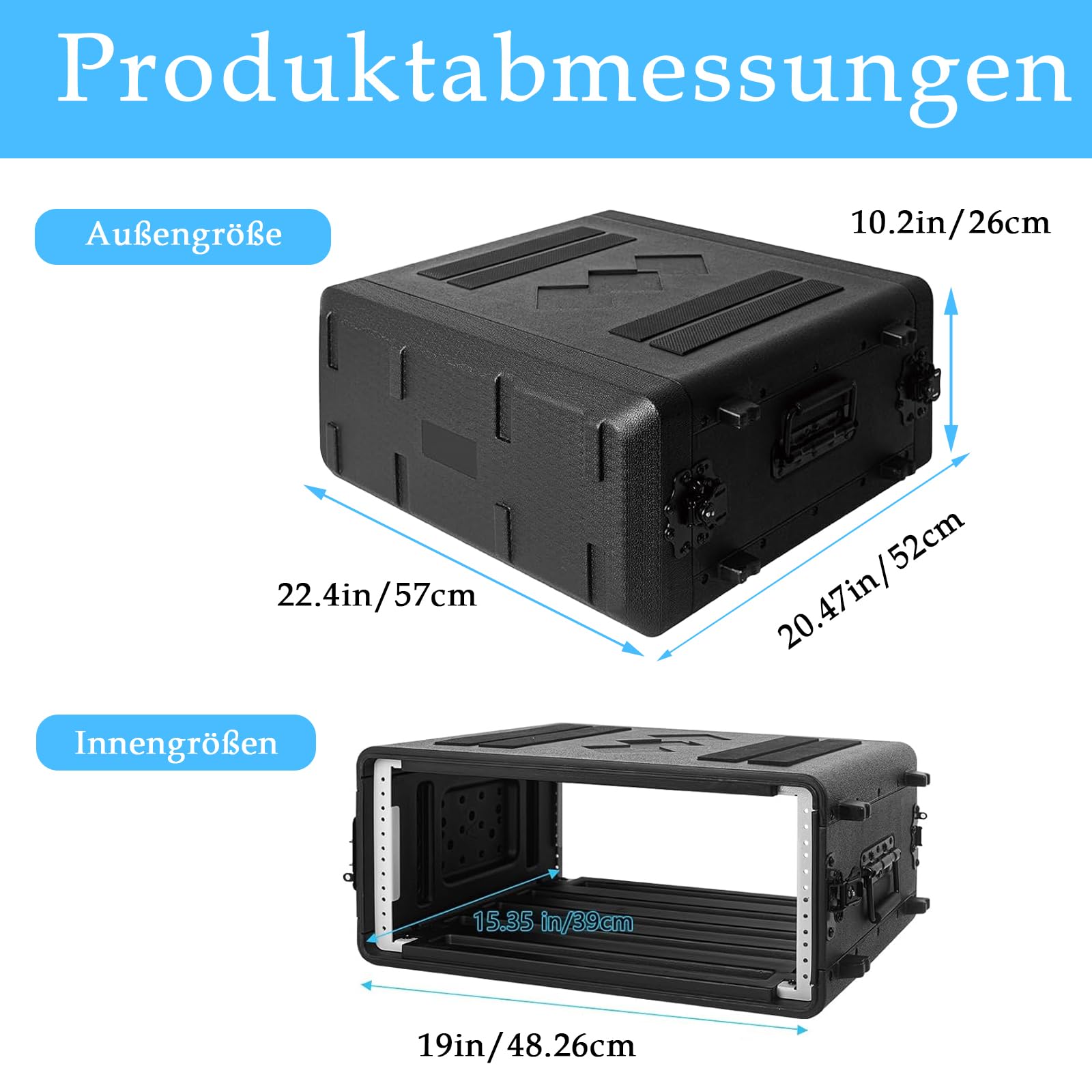4U-Rack-Koffer, flach, 16 Zoll tief, 19 Zoll Rackmount-Flight-Road-Reisekoffer, wasserdichter Schutzkoffer mit Schaumstoffeinlage