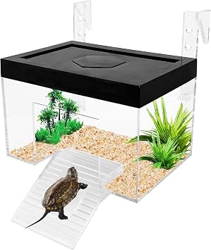 Turtle Basking Platform 7.87 x 5.51 x 5.51inch Hanging Basking Platform for Aquatic Turtles with Lid and Ramp Adjustable Reptile Ramp Dock Turtle Tank Accessories Small