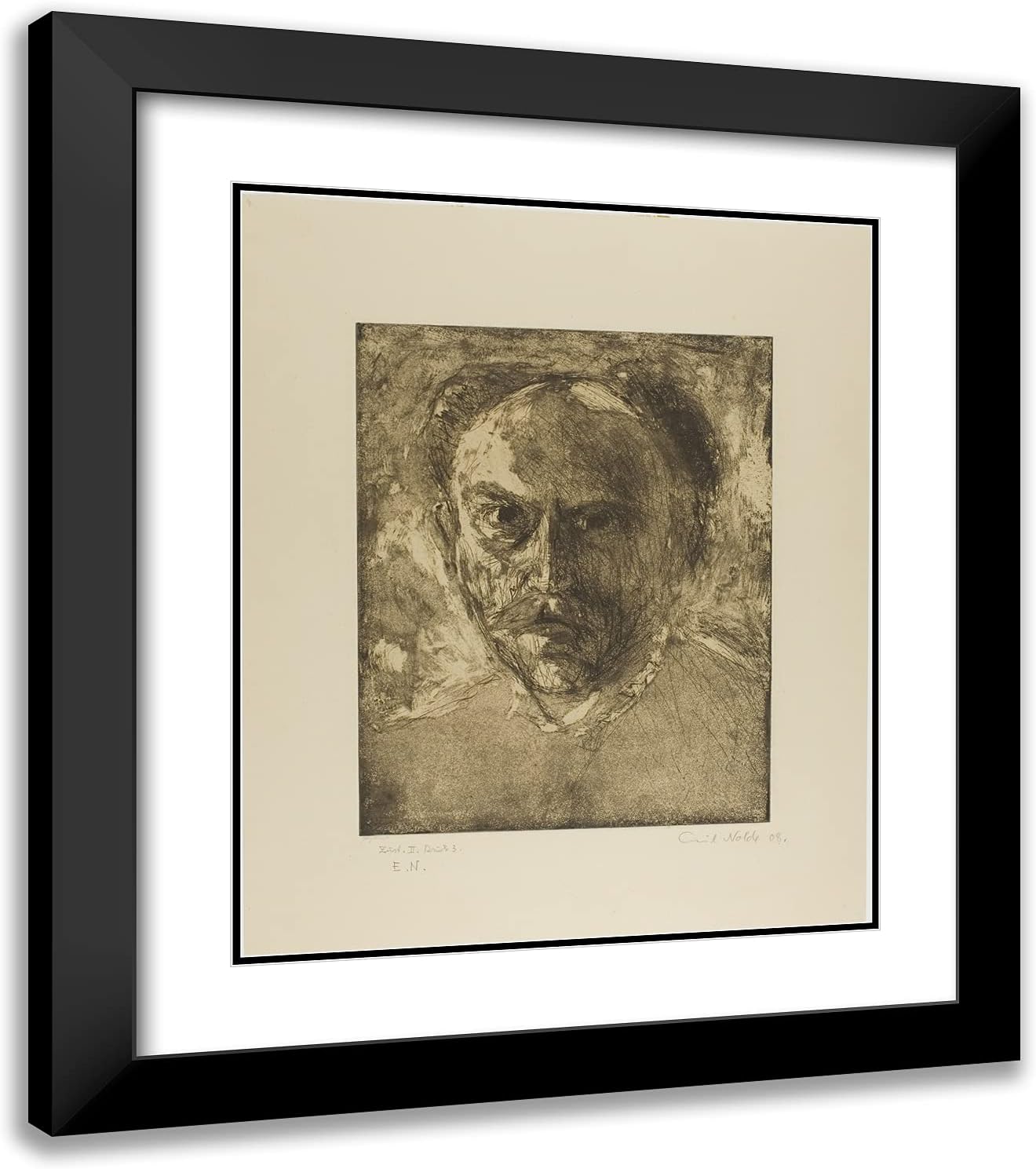 ArtDirect Emil Nolde 20x23 Black Modern Framed and Double Matted Art Print Titled Self-Portrait