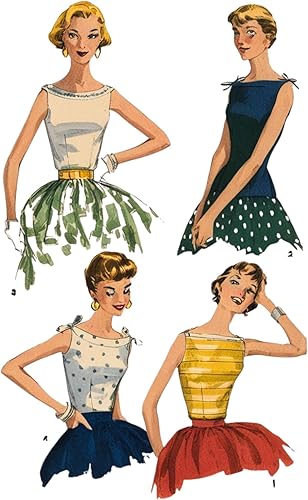 Blusa de verano con patrón vintage de los años 50 Blusa de verano "fácil" y varios escotes. Busto 32" (81.3cm)