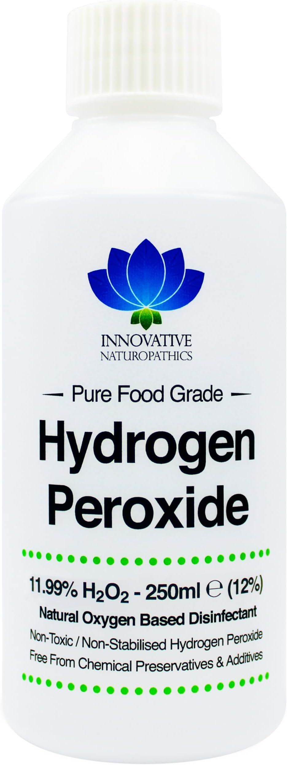 Food Grade Hydrogen Peroxide - Purest Grade 12% (<11.99%) - 250ml - Unstabilized and Additive Free - 40 Vols