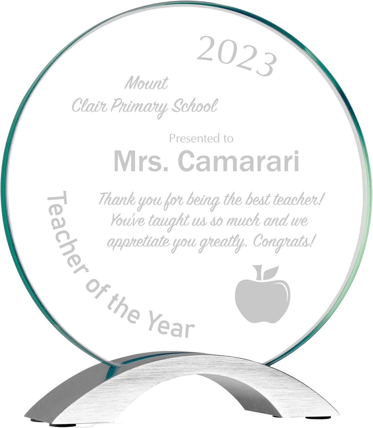 Personalized 7 1/4" Round Cosmic Glass Teacher of the Year Award, Custom Engraved Teacher Award for School Faculty, Educators