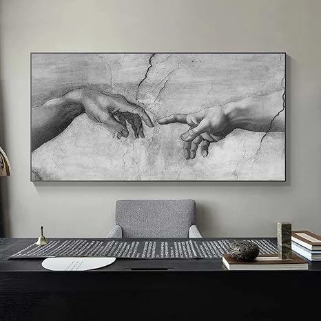 Schwarz-Weiß Leinwand "Erschaffung Adams" - 62x122cm Wandkunst Für Wohnzimmer