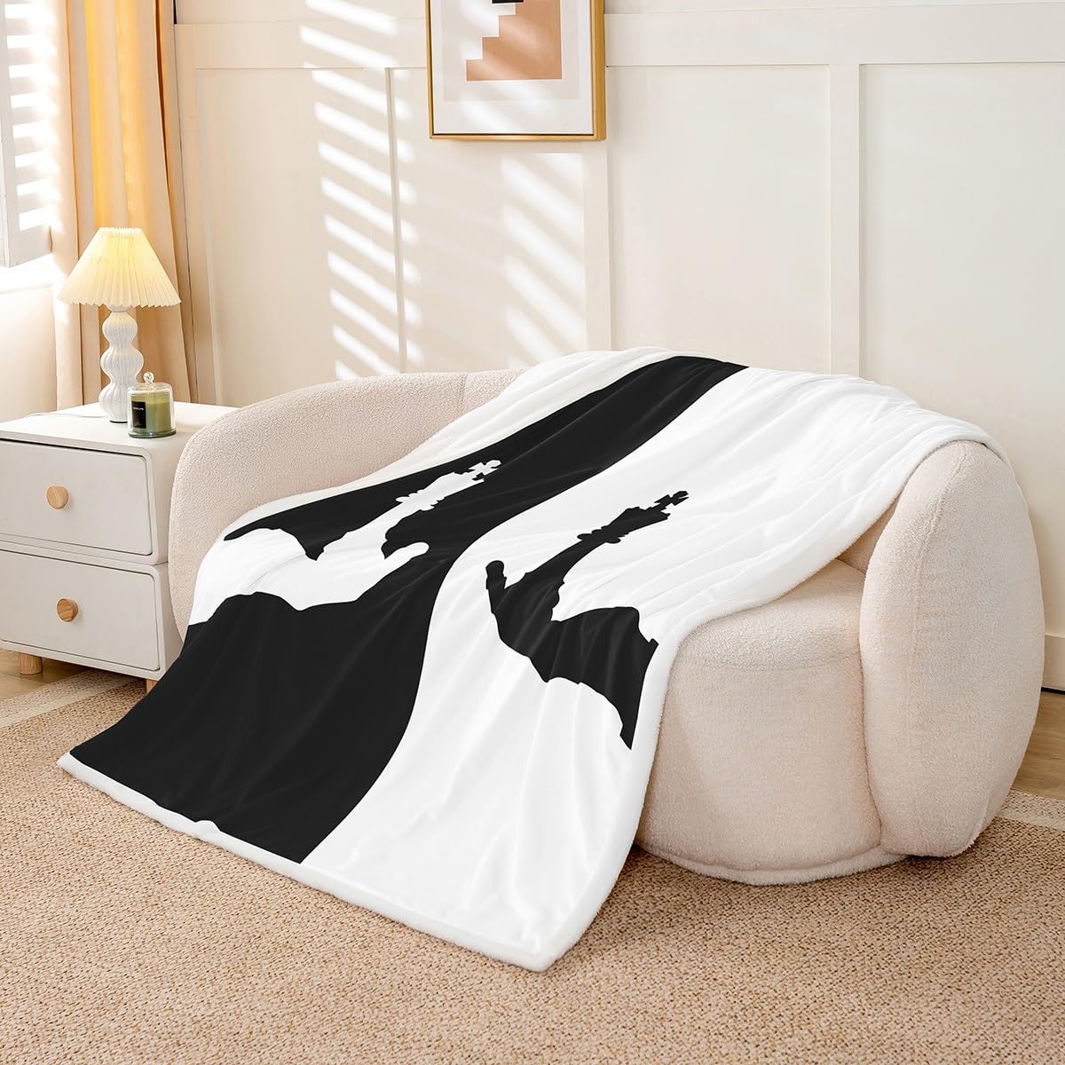 Chess Fleece Throw Blanket for Kids & Adults - Plush Gaming Sherpa Blanket, Fuzzy for Sofa, Bed, Couch - Fashion Black & White Room Decor - Twin 60x80 Inch image 3