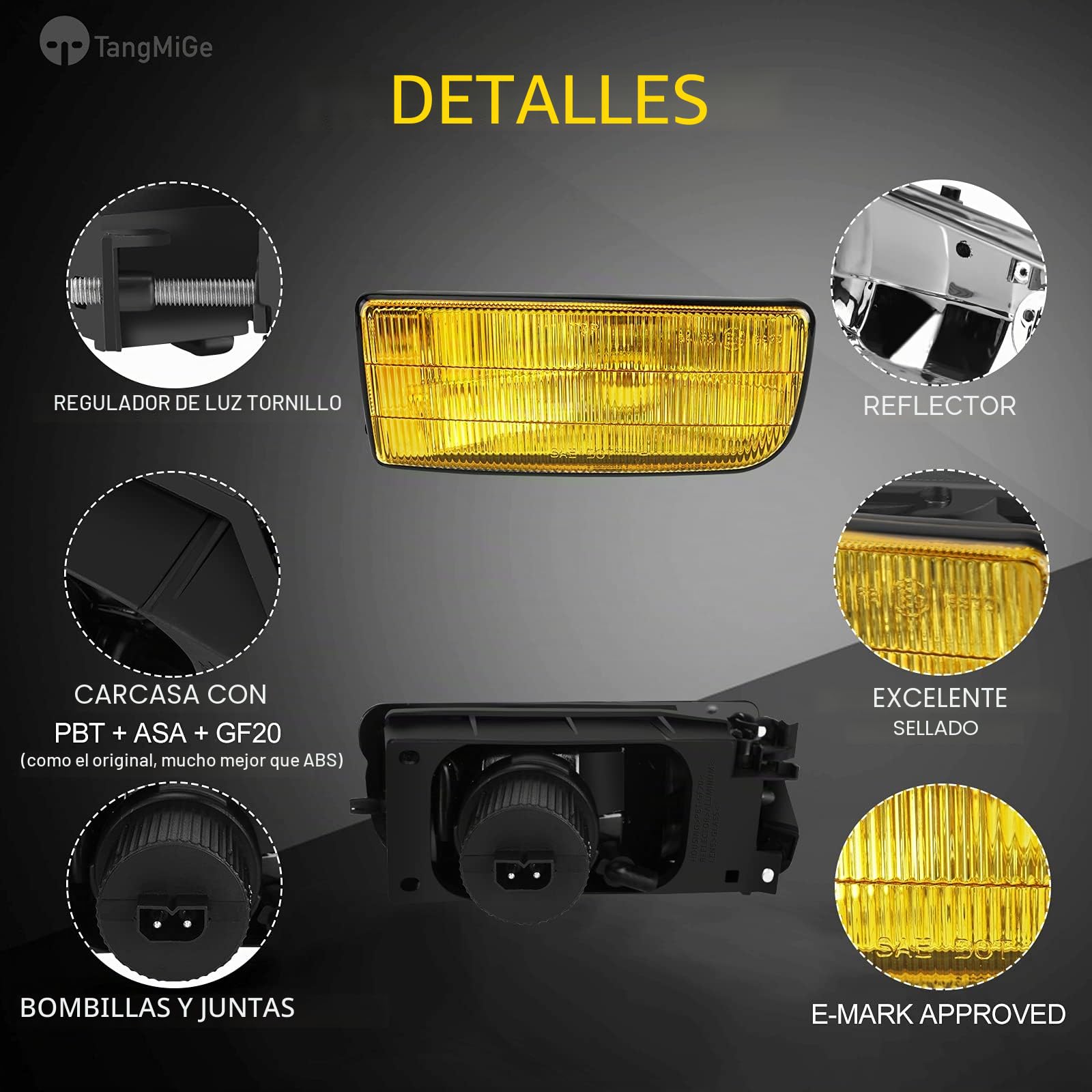 TangMiGe Luces Antiniebla compatible con BMW E36 Serie 3 HB SDN WGN CPE CONV, (318i 318is 318ti 320i 323i 323is 325i 325is 328i 328is M3), Diseño original, 09/1990-08/2000 (Amarillo)