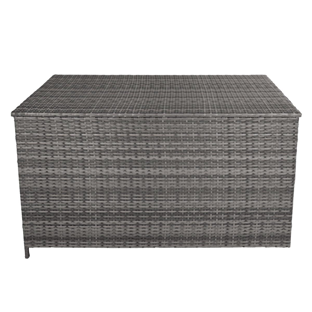 582L Rattan Kissenbox & Wasserdichte Tragetasche | Outdoor Truhe für große Kissen Decke Werkzeug Spielzeug Möbel | Mit Stahlramen, Gasbetriebener Liftdeckel & Rollen | UV- & wetterbeständig [Grau]
