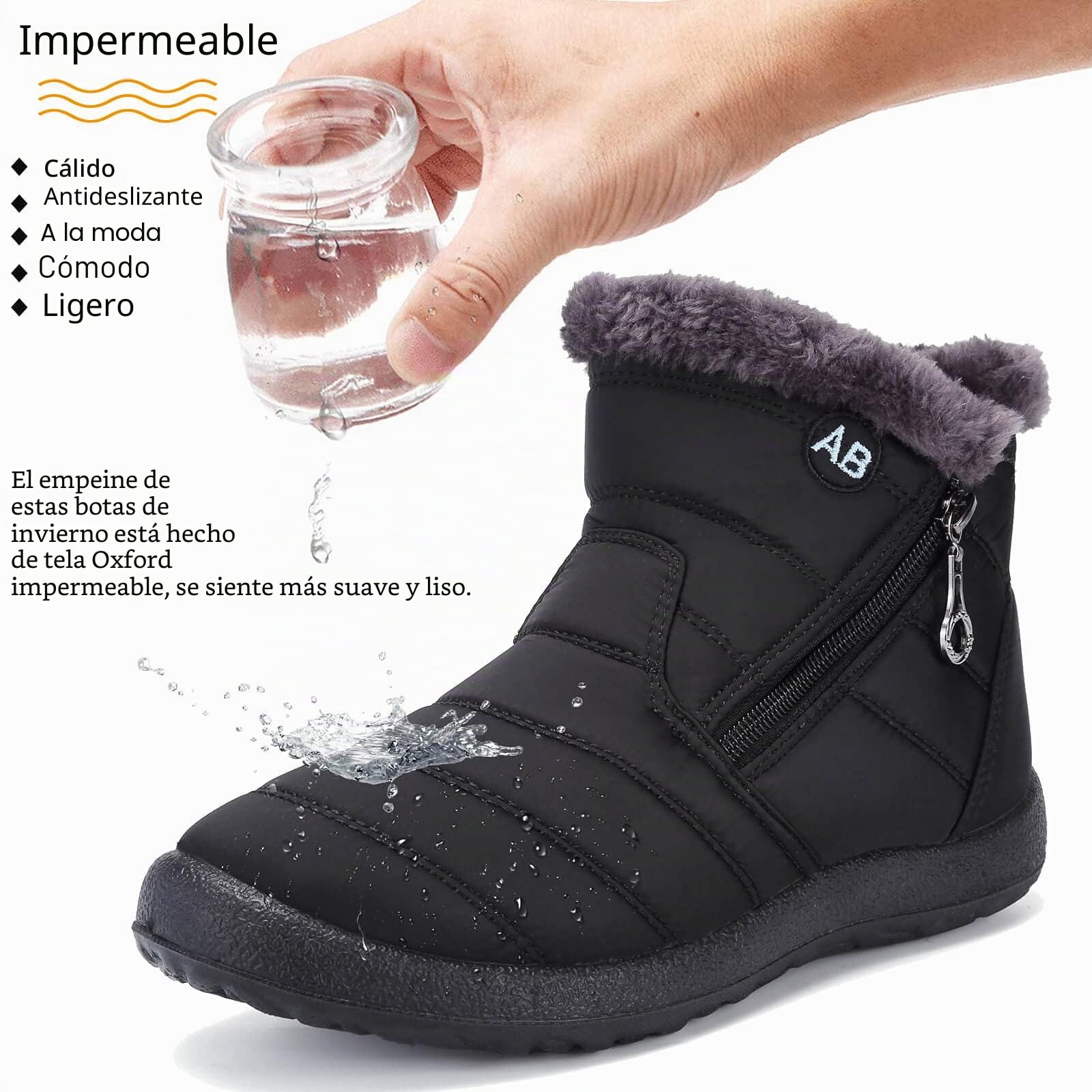 Maxome Botas Mujer Invierno Botines de Nieve Forradas Calientes Boots Zapatos con Cremallera Lateral Planas Botas Outdoor Cómodas Antideslizante Ligero Botines
