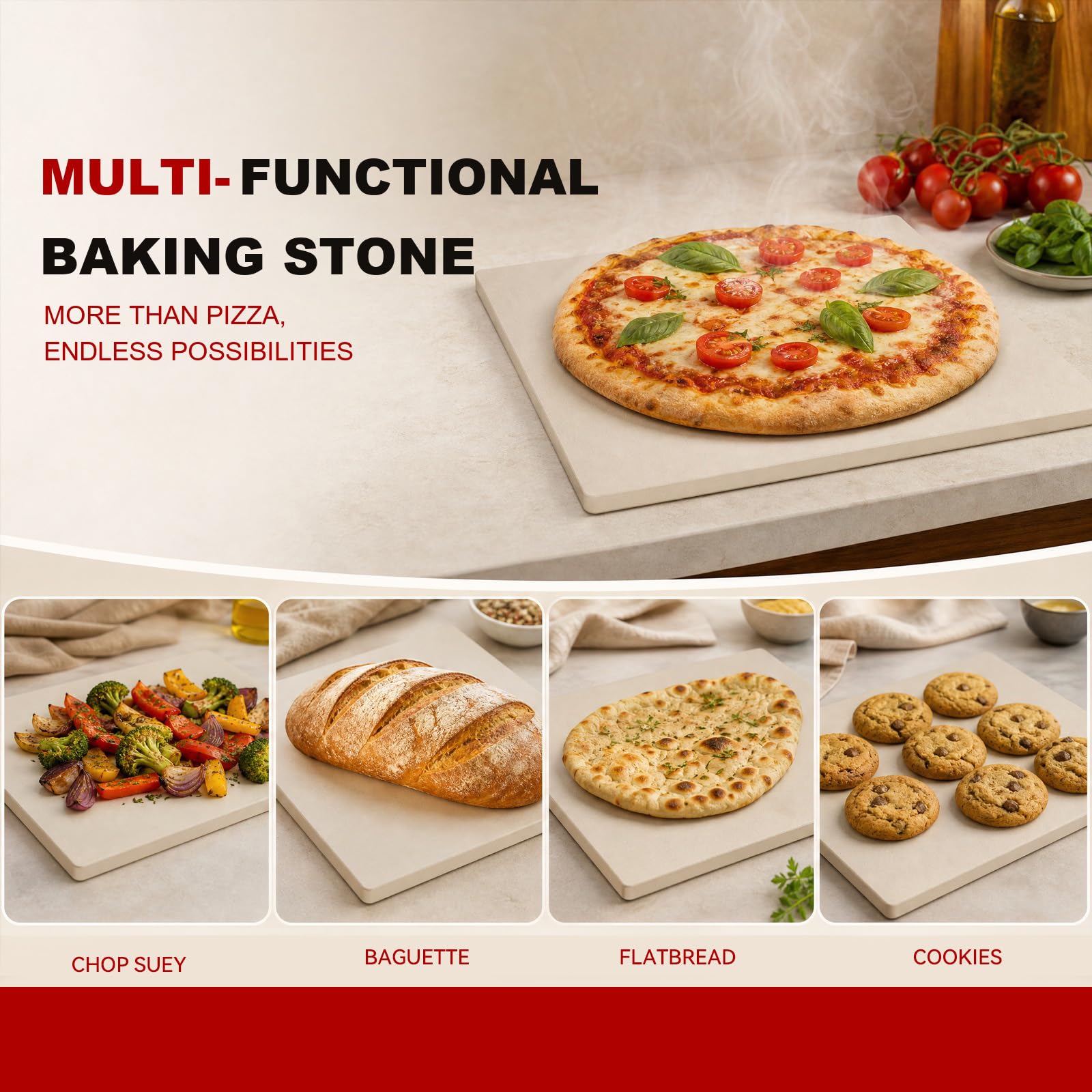 CROSSON Pietra per Pizza,Pietra Refrattaria per Pizza 50x50x1.2CM per Fare Pizze Con Crosta Croccante, Pane, Biscotti e Molto Altro