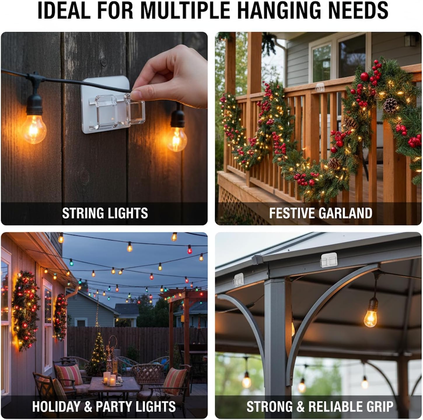 Lar Outdoor String Light Hooks - Reble & Waterproof Adhesive Clips