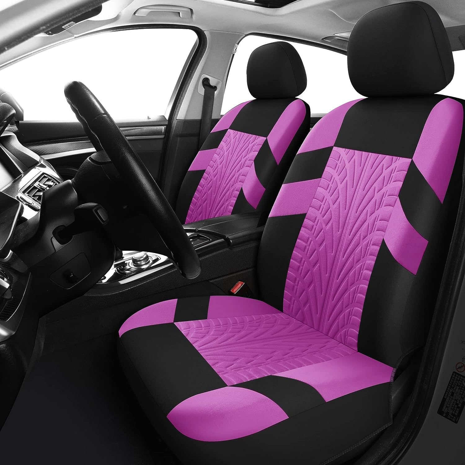 VarCozy Autositzbezüge, komplettes Set, Vordersitze und Geteilte Rückbank für Auto, Universal-Tuch, SUV, Limousine, Van, Auto-Innenbezüge, Airbag-kompatibel, Schwarz und Lila
