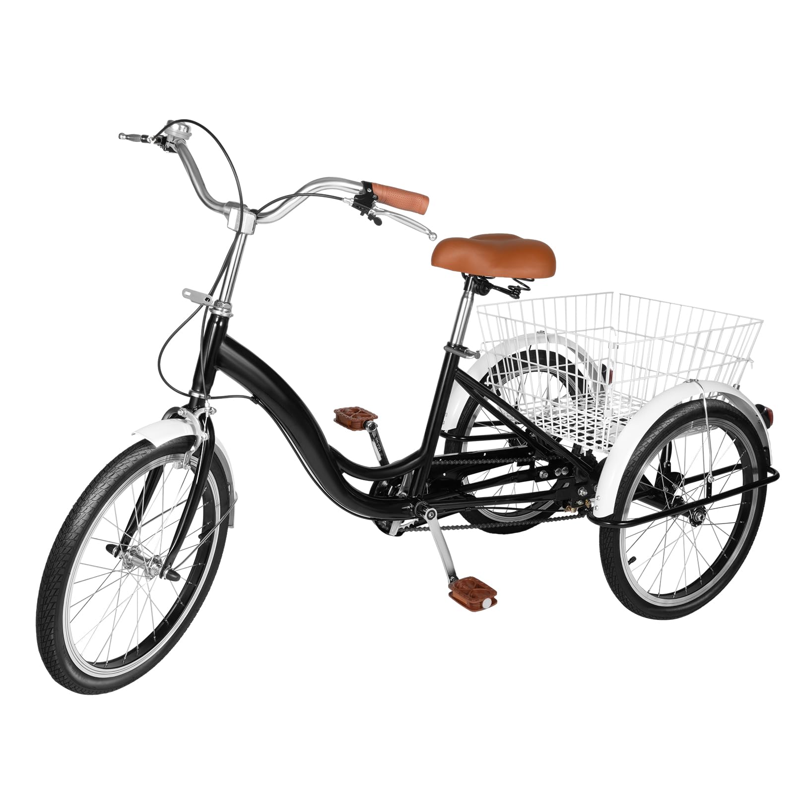 Bazargame Adult Tricycle 3 Wheel Bike with Basket 20 Inch Adult Bicycle Tricycle 3 Wheel City Bike Usingle Speed Tricycle for Elderly People Black