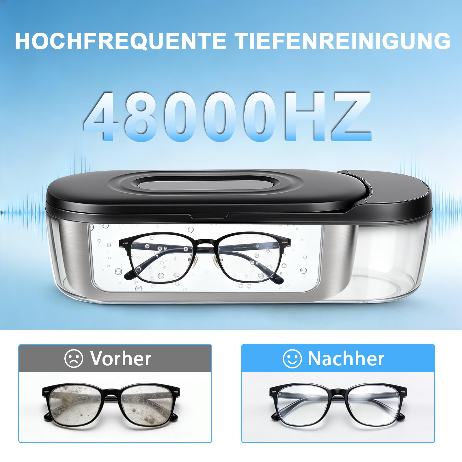 ERWEY Limpiador Ultrasonidos 48000Hz, Ultrasonic Cleaner de 400 ML, Limpiador ultrasónico y 2 Modos de Limpieza, Ultrasonidos Sónico para dentaduras postizas, joyas, gafas y relojes, Negro