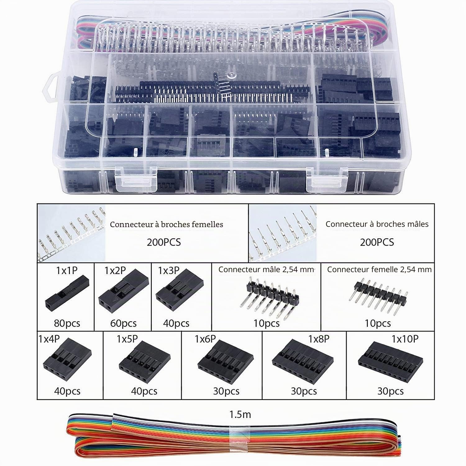 JZK Dupont Pince à Sertir à Cliquet SN-28B Pinces avec Dupont Homme Femme épingle Kit de Connecteurs Broche 2.54mm Embouts Assortis Câble Plat à Douille Outil de Sertissage
