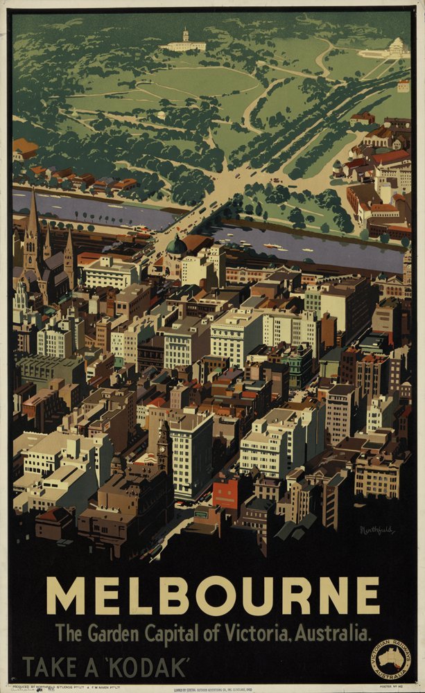 Poster Vintage Melbourne Victoria Garden Format A2 Impression Art Deco Multicolore