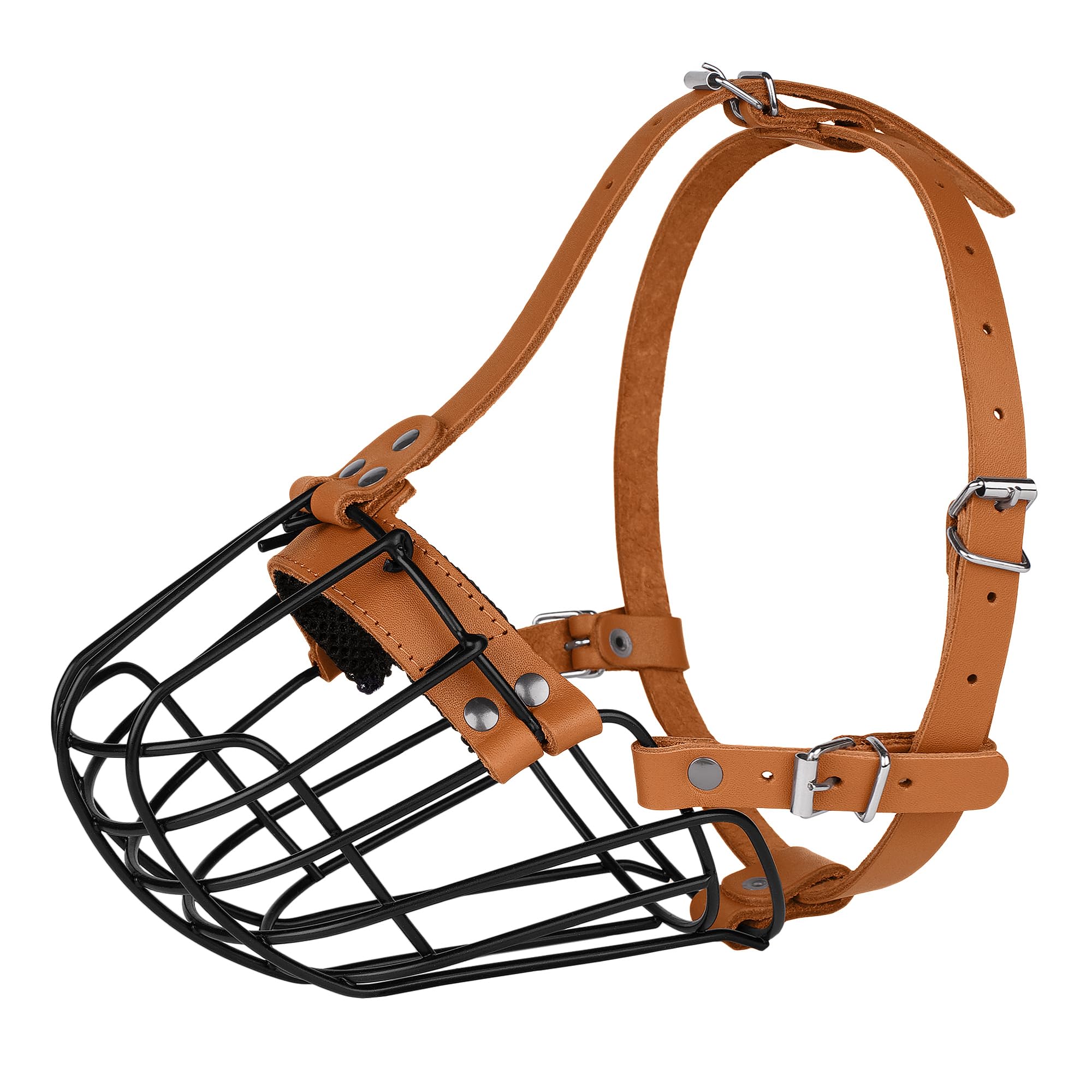 Pitbull - Bozal para perro, cesta de metal transpirable para perros grandes, máscara de alambre segura Amstaff Staffordshire Terrier, correas de cuero duraderas ajustables para morder, masticar