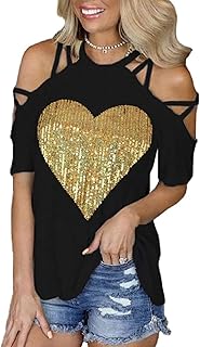 Womens Off The Shoulder Tops Sexy Shiny Shirts Long/Short Sleeves Fashion Graphic T-Shirts Blouses