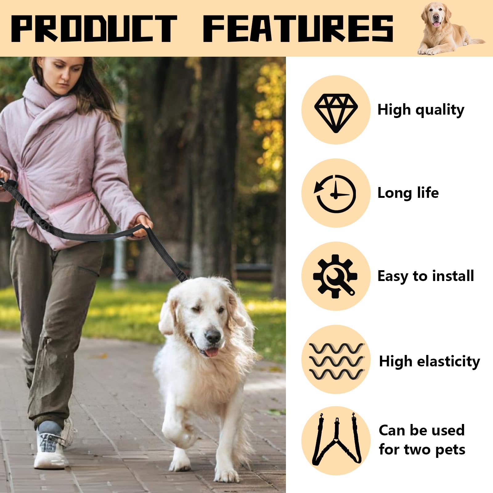 Dog Seat Belts for Cars UK,360° Tangle-Free Double Dog Lead,Adjustable Car Harness for Walking 2 Dogs,Pet Safety Travel Accessories (Black) - Image 4